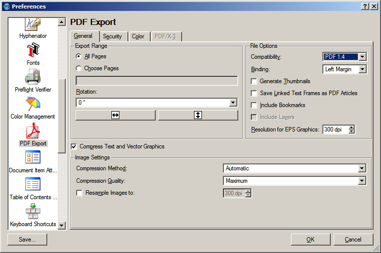 Setting the PDF Preferences for Scribus